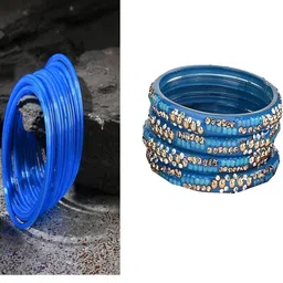 1ST TIME Set Of 16 Blue Alloy Artificial Stones & Beads Bangles-picture-37