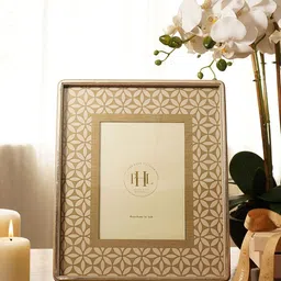 Pure Home and Living Beige & Gold-Toned Self Design MDF Table Photo Frame-1