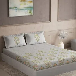 DDecor Galaxy Grey & Yellow Ethnic Motifs Cotton 145 TC Queen Bedsheet Set-3.05 m x 3.05 m-image-4