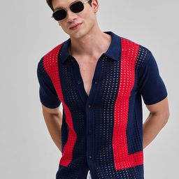 Snitch Men Smart Spread Collar Textured Cotton Casual Shirt-image-87