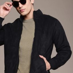 Men Solid Bomber Jacket-image-41