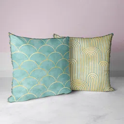 BIANCA Beige & Green Set of 2 Geometric Square Cushion Covers image 2