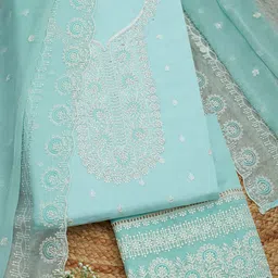 Soch Floral Embroidered Beads and Stones Organza Unstitched Dress Material-image-91