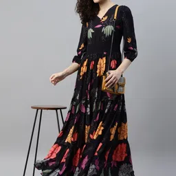 Jash Creation designer Printed V-Neck Tiered Long Dress Flared Maxi Dress for Women-picture-4