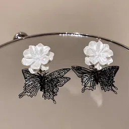 styledose Korean Sterling Silver Floral Butterfly Shaped Drop Earrings-93