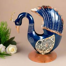 apka mart Blue & Beige Peacock Showpiece-image-21
