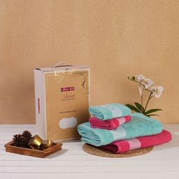 SPACES Pink & Blue 4 Piece Cotton 400 GSM Towel Set-image-70