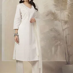 Nayam By Lakshita Floral Printed Thread Work A-Line Kurta with Palazzos & Dupatta-4