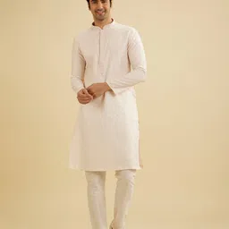 Manyavar Men Floral Woven Design Mandarin Collar Kurta With Pyjamas-picture-51