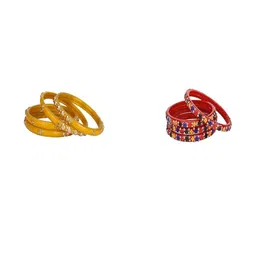 SOMIL Set of 8 Yellow Alloy Artificial Stones & Beads Bangles-image-90