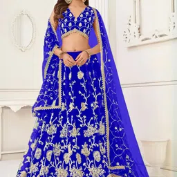 F Plus Fashion Girls Blue Net Semi-Stitched Lehenga Choli-picture-24