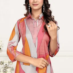 A TO Z CART Abstract Printed Shirt Collar A-line Kurta With Trouser-image-99