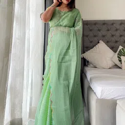 K 5 Fashion Striped Embroidered Pure Chiffon Saree-15
