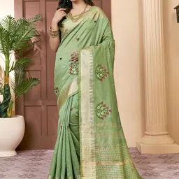 DIVASTRI Ethnic Motifs Embroidered Silk Cotton Banarasi Saree-image-56