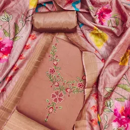 DIVASTRI Floral Embroidered Sequinned Roman Silk Unstitched Dress Material-image-34