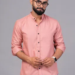 UNIBLISS Men Band Collar Solid Cotton Casual Shirt-image-10