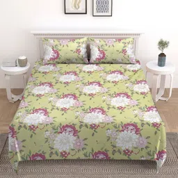 Nivasam Green & White Floral Printed 200 TC Double King Bedsheet Set-2.54 m X 2.28 m-image-11