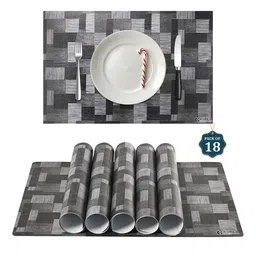 Kuber Industries 18-Pcs Grey & Black Printed Waterproof Table Placemats-2