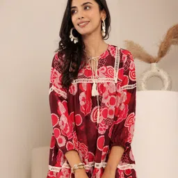 Varanga Floral Print Puff Sleeve A-Line Dress-picture-52
