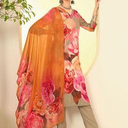 KALINI Women Floral Printed Regular Mirror Work Kurta with Trousers & With Dupatta-image-24
