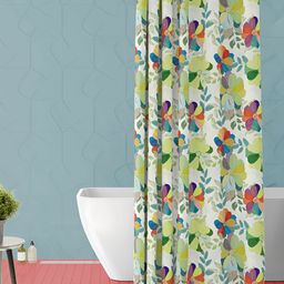 ArtzFolio White & Green Floral Printed Waterproof Shower Curtain-image-61
