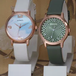 VIRAKTI Women Brass Embellished Dial & Leather Straps Analogue Watch F-72-WHITE-F-74-GREEN-COMBO-picture-1