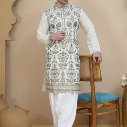 Jompers Men Floral Embroidered Thread Work Straight Kurta With Salwar-picture-23