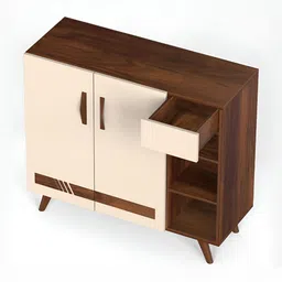 bluewud Brown Oleye Shoe Rack Cabinet With Drawer Open Shelves image 5
