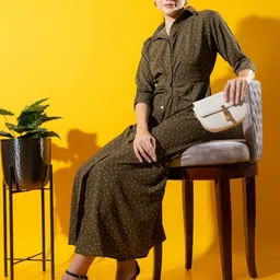 DressBerry Women Polka Dots Printed Shirt Midi Dress-image-12