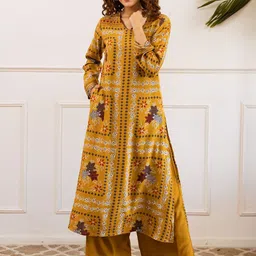 Sangria Floral Printed Straight V-Neck Kurta & Palazzo-image-59