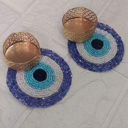 Sellplus Blue & Yellow 2 Pieces Textured Candle Holders-image-78