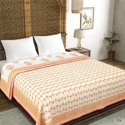 Myntra Elegant Homes Orange & White Ethnic Motifs AC Room 150 GSM Double Bed Dohar-image-12