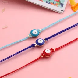 Sangria Kids Set Of 3 Evil Eye Beaded Thread Rakhis With Roli Chawal Chandan & Mishri-20