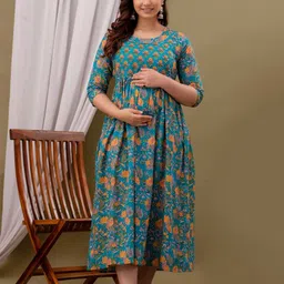 Moda Rapido Women Floral Printed Thread Work Maternity Anarkali Kurta-picture-34