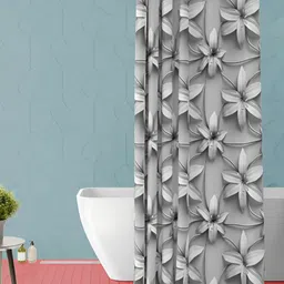 ArtzFolio Grey and White Floral Printed Waterproof Shower Curtain-image-2