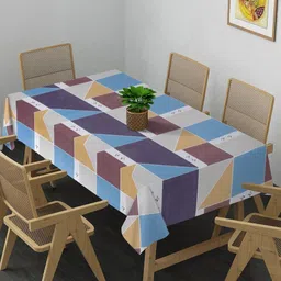 Arrabi Purple & White Geometric Printed 8-Seater Table Cover-30