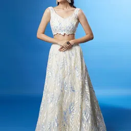 DIVASTRI Embellished Sequinned Semi-Stitched Lehenga & Unstitched Blouse With Dupatta image 5