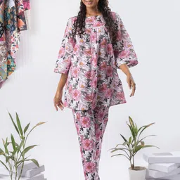 Moda Rapido Printed Boat Neck Pure Cotton Tunic With Trouser-image-58