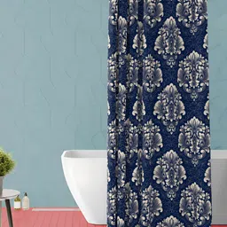 ArtzFolio Navy Blue & Beige Printed Waterproof Shower Curtain-2