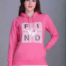 HERE&NOW Women Fleece Printed Hooded Sweatshirt-picture-3
