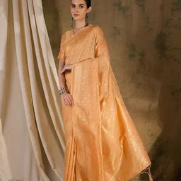 DEVATITHI Ethnic Motifs Zari Silk Blend Banarasi Saree-picture-5