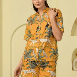 The Quince Life Jungle Joy Mustard Short Collar Neck Shirt With Shorts Set (Set of 2)-picture-23