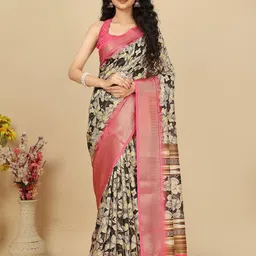 SSHAGUN LIFESTYLE Black Self Design Checkered Printed Madhubani Cotton Silk Saree-picture-45