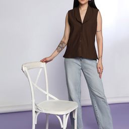 Selvia Women Mocha Mousse Ribbed Shirt Style Top-image-37