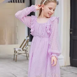 R Cube Flutter Sleeve Georgette Fit & Flare Midi Dress image 4