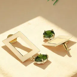 Adwitiya Collection Gold Plated Artificial Stones Studded Square Shaped Drop Earrings-picture-13