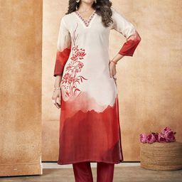 MOJILAA Floral Embroidered Thread Work Straight Kurta with Trousers-24