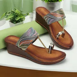 madam glorious Embellished Ethnic Wedge Sandals-image-76