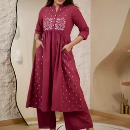 MILAAV Women Floral Embroidered A-Line Kurta with Palazzos-picture-7