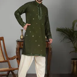 KRAFT INDIA LUXE Men Ethnic Motifs Embroidered Regular Mirror Work Kurta with Salwar-picture-54